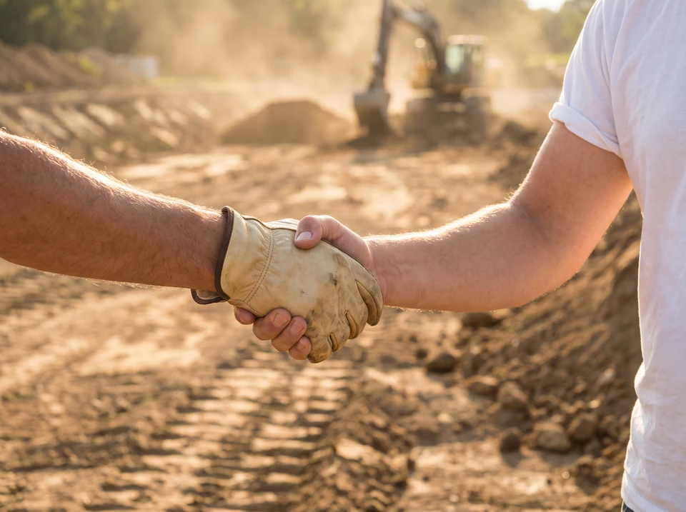 Chantier extérieur, installation de fosses septiques en polyéthylène haute densité (PEHD) dans une tranchée excavée